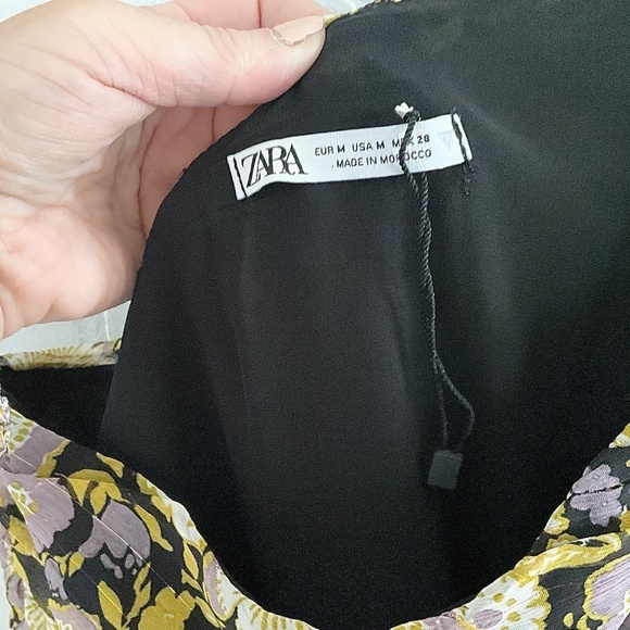 NWOT Zara Mini dress One shoulder Floral Draped Ruched Black Lavender Yellow M - Picture 8 of 16